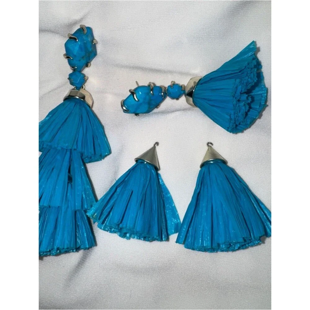 Kendra Scott Denise Statement Tassel Earrings – Blue Raffia (NWT Without Tags)
